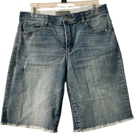 WIT & WISDOM Ab'Solution Frayed High Waist Denim Bermuda Shorts Size 8 NWOT - Picture 1 of 11